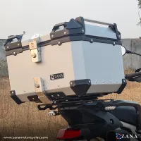 TOP BOX WITH BACK REST CUSHION FOR  SUZUKI V-STROM 250 ( 55ltr ALUMINIUM SILVER L-FLAT)