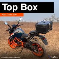 TOP BOX ALUMINIUM BLACK ( 35ltr ) R-FLAT WITH BACK REST CUSHION FOR KTM DUKE 250/390 GEN-3