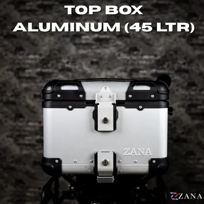 Universal Top Box Aluminium (45Ltr) R-Flat Silver With Back Rest Cushion For Apache RTX 300