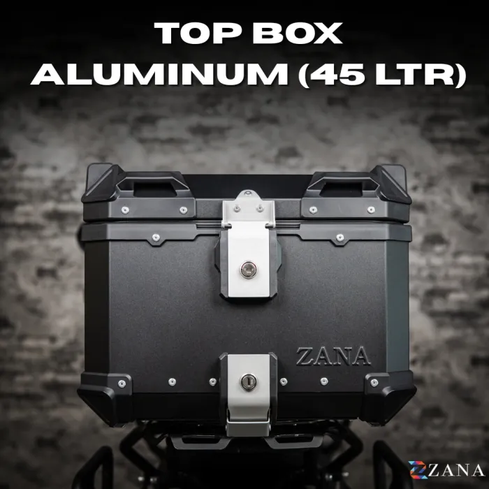 Universal Top Box Aluminium (45Ltr) L-Flat Black With Back Rest Cushion For TVS Apache RTX 300