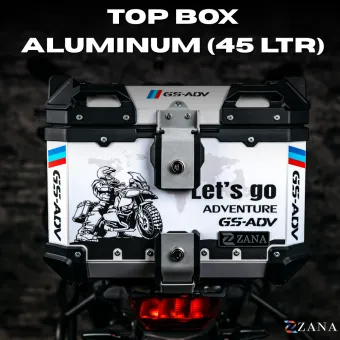 Sticker Top Box Aluminium (45 Ltr) L-flat Silver With Back Rest Cushion For BMW