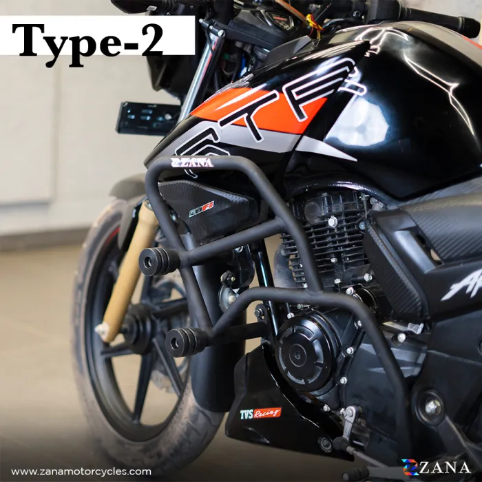 CRASH GUARD WITH DOUBLE  SLIDER TYPE-2 BLACK FOR TVS APACHE RTR 160/ 180 /200