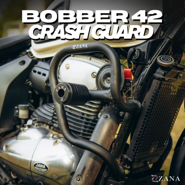 Crash Guard With Slider T-2 For Jawa Bobber 42 (Mild Steel, Black)